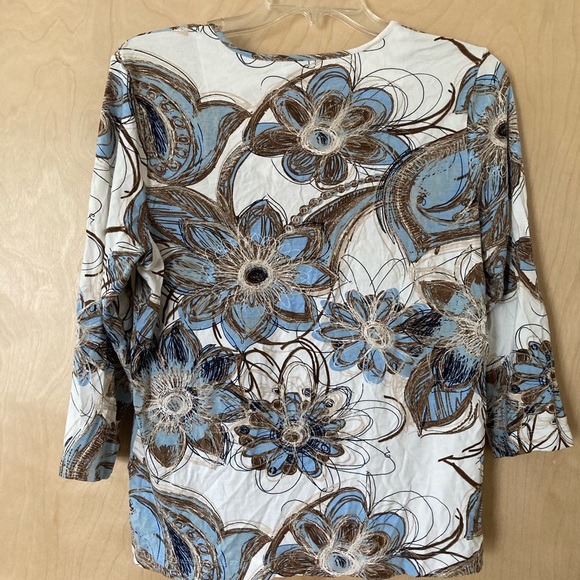 Chico's NWOT Blue & Brown Floral Long Sleeve Top Women’s Large/Chico’s Size 2 - Picture 3 of 3
